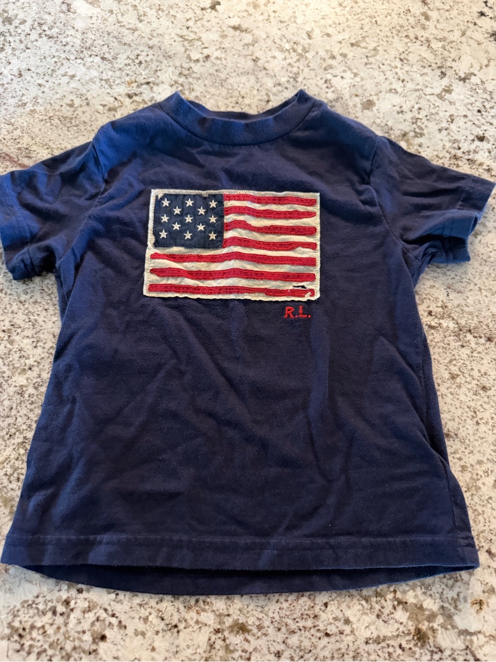 Polo Ralph Lauren Vintage Blue Kids T-Shirt with Embroidered American Flag